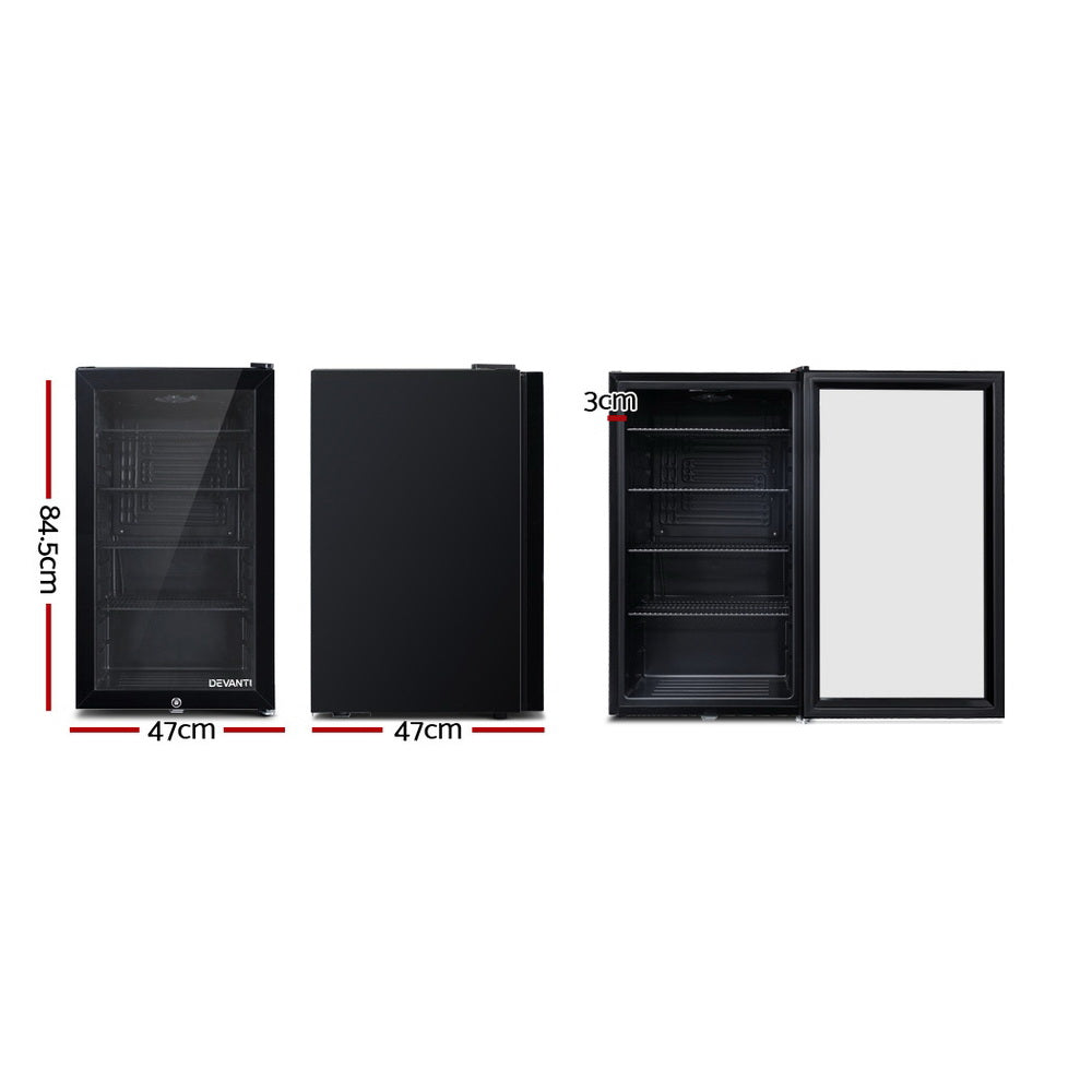 Devanti 98L Bar Fridge Glass Door Mini Freezer Fridges Countertop Beverage Commercial