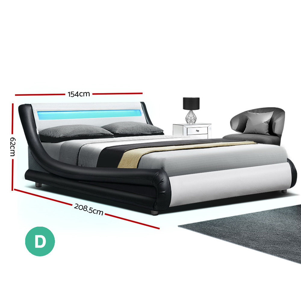 Artiss LED Bed Frame Double Full Size Base Mattress Platform Leather Wooden ALEX