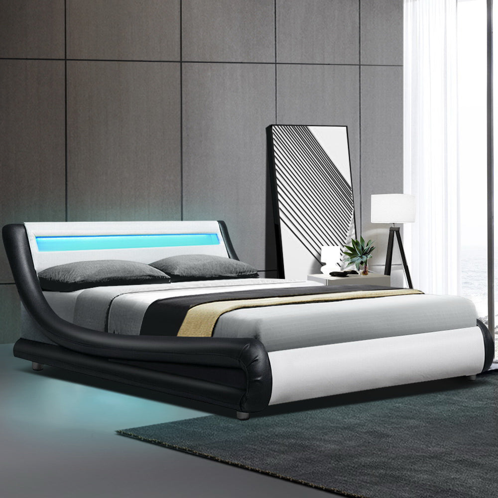 Artiss LED Bed Frame Double Full Size Base Mattress Platform Leather Wooden ALEX