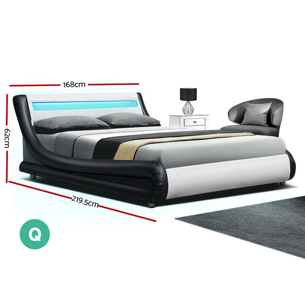 Artiss LED Bed Frame Queen Size Base Mattress Platform Leather Wooden ALEX