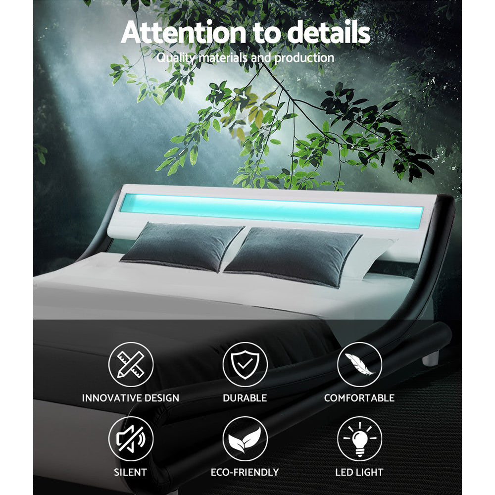 Artiss LED Bed Frame Queen Size Base Mattress Platform Leather Wooden ALEX