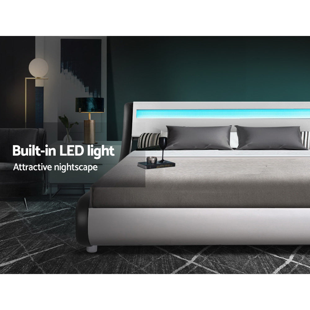 Artiss LED Bed Frame Queen Size Base Mattress Platform Leather Wooden ALEX