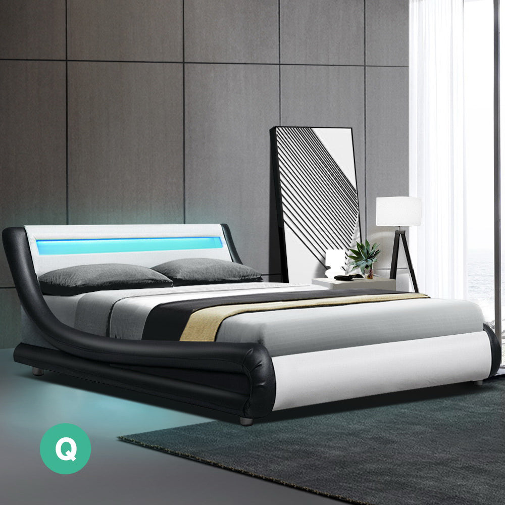 Artiss LED Bed Frame Queen Size Base Mattress Platform Leather Wooden ALEX