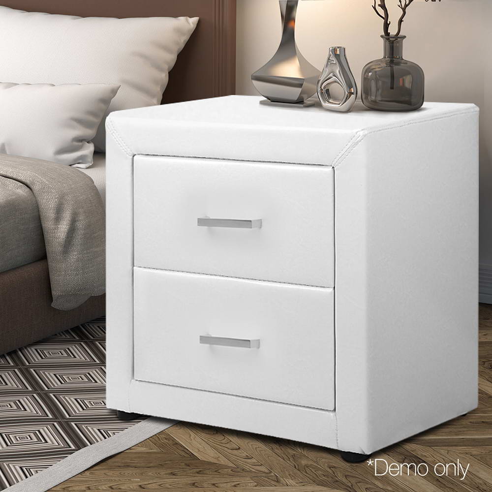 Artiss PVC Leather Bedside Table - White