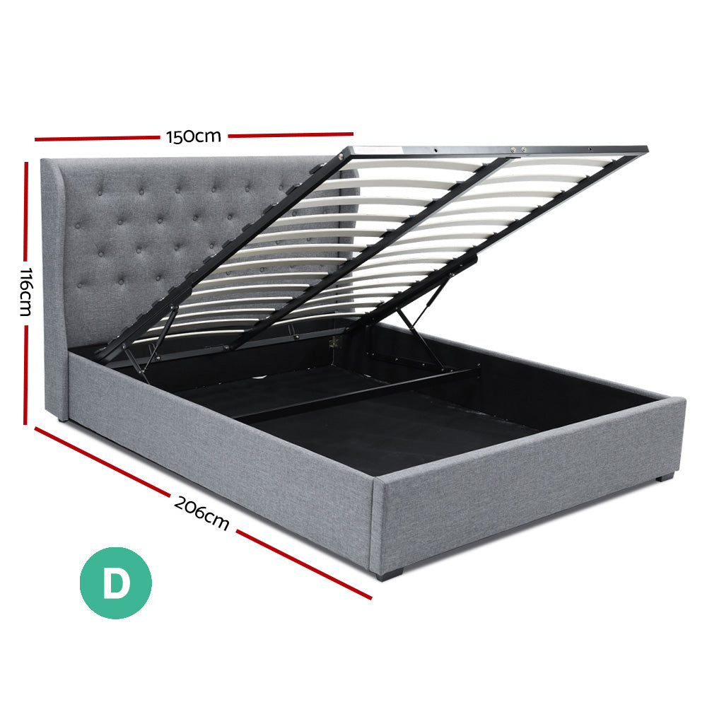 Artiss Double Full Size Gas Lift Bed Frame Base With Storage Mattress Grey Fabric Wooden