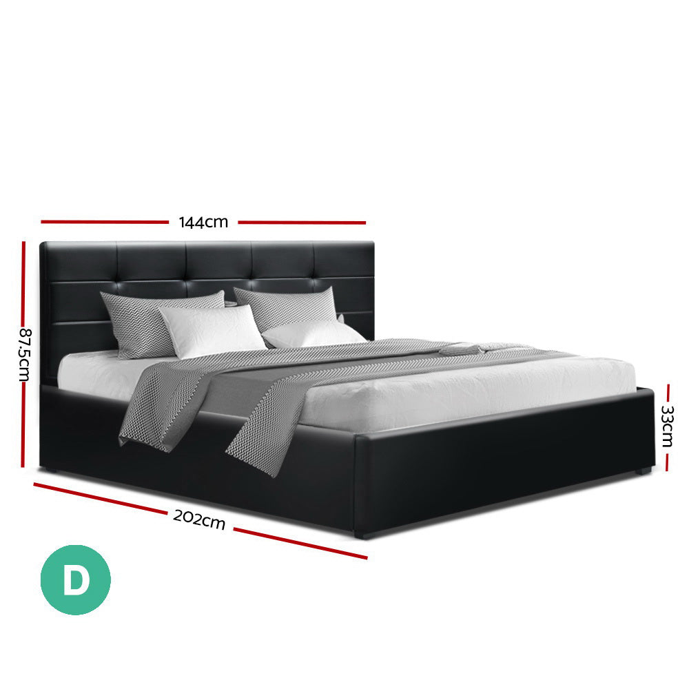 Artiss LISA Double Full Size Gas Lift Bed Frame Base With Storage Mattress Black Leather