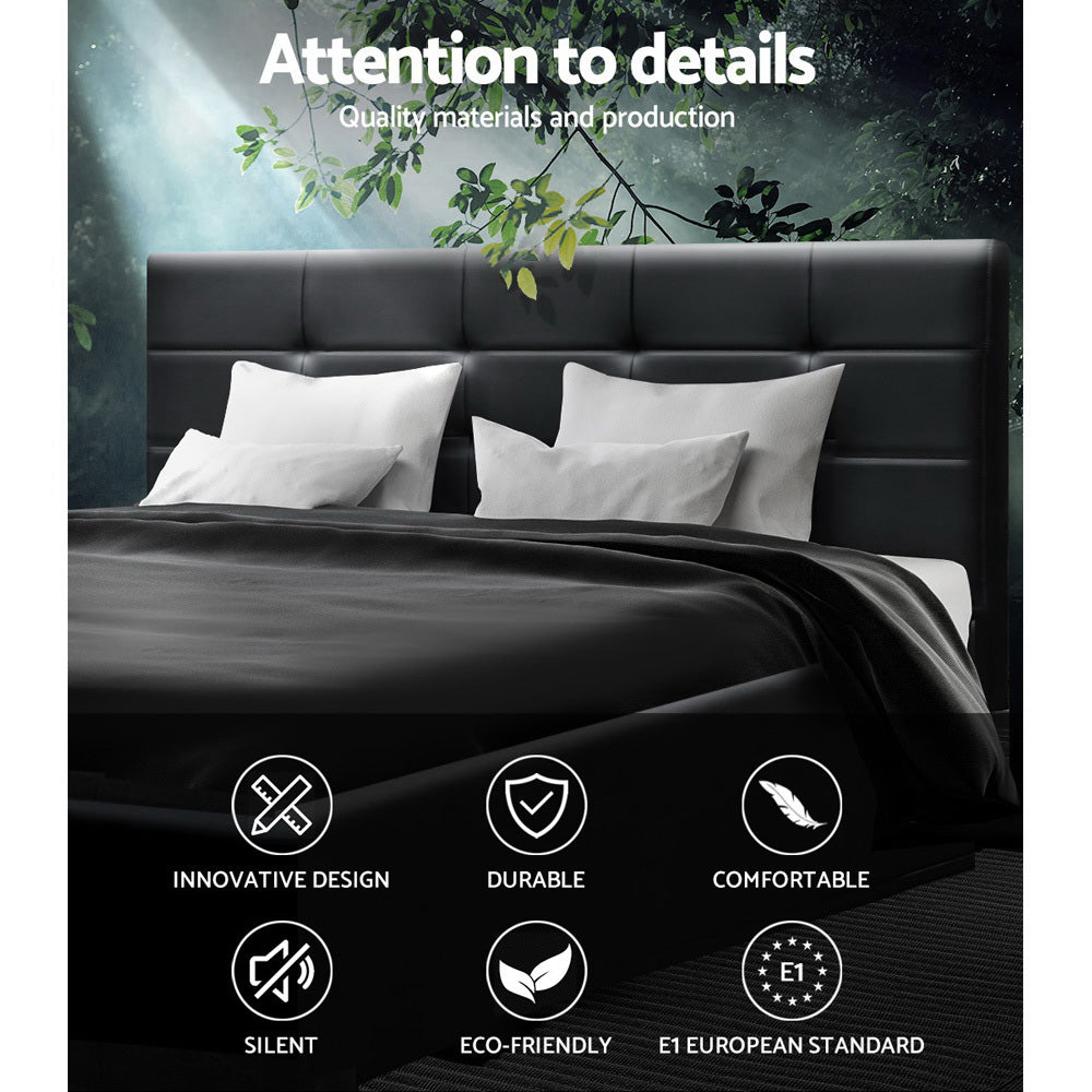 Artiss LISA Double Full Size Gas Lift Bed Frame Base With Storage Mattress Black Leather