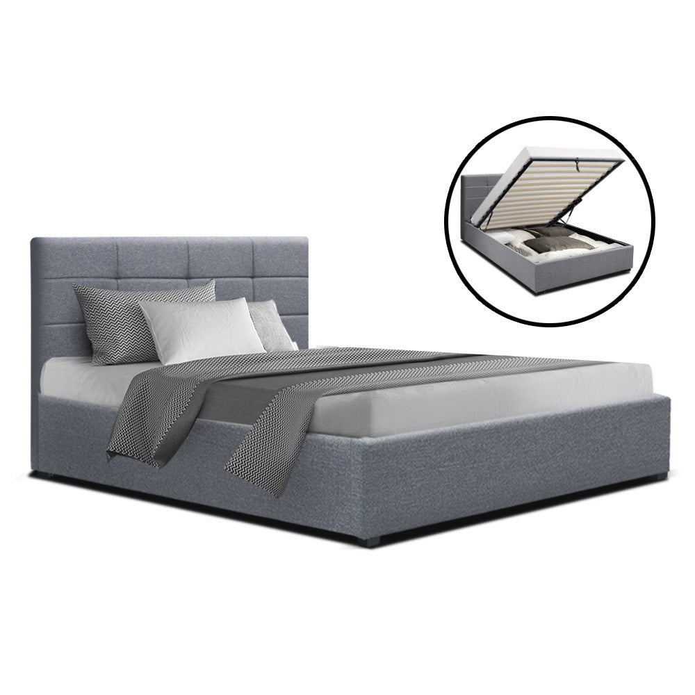 Artiss LISA King Single Size Gas Lift Bed Frame Base With Storage Mattress Grey Fabric