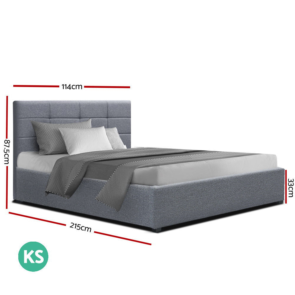 Artiss LISA King Single Size Gas Lift Bed Frame Base With Storage Mattress Grey Fabric