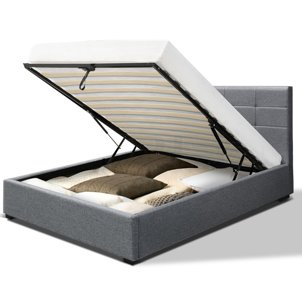 Artiss LISA King Single Size Gas Lift Bed Frame Base With Storage Mattress Grey Fabric
