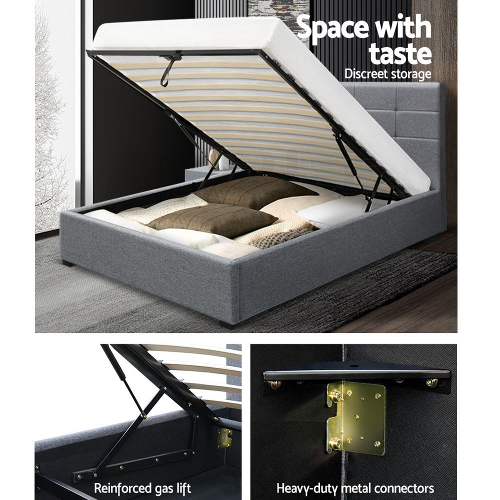 Artiss LISA King Single Size Gas Lift Bed Frame Base With Storage Mattress Grey Fabric