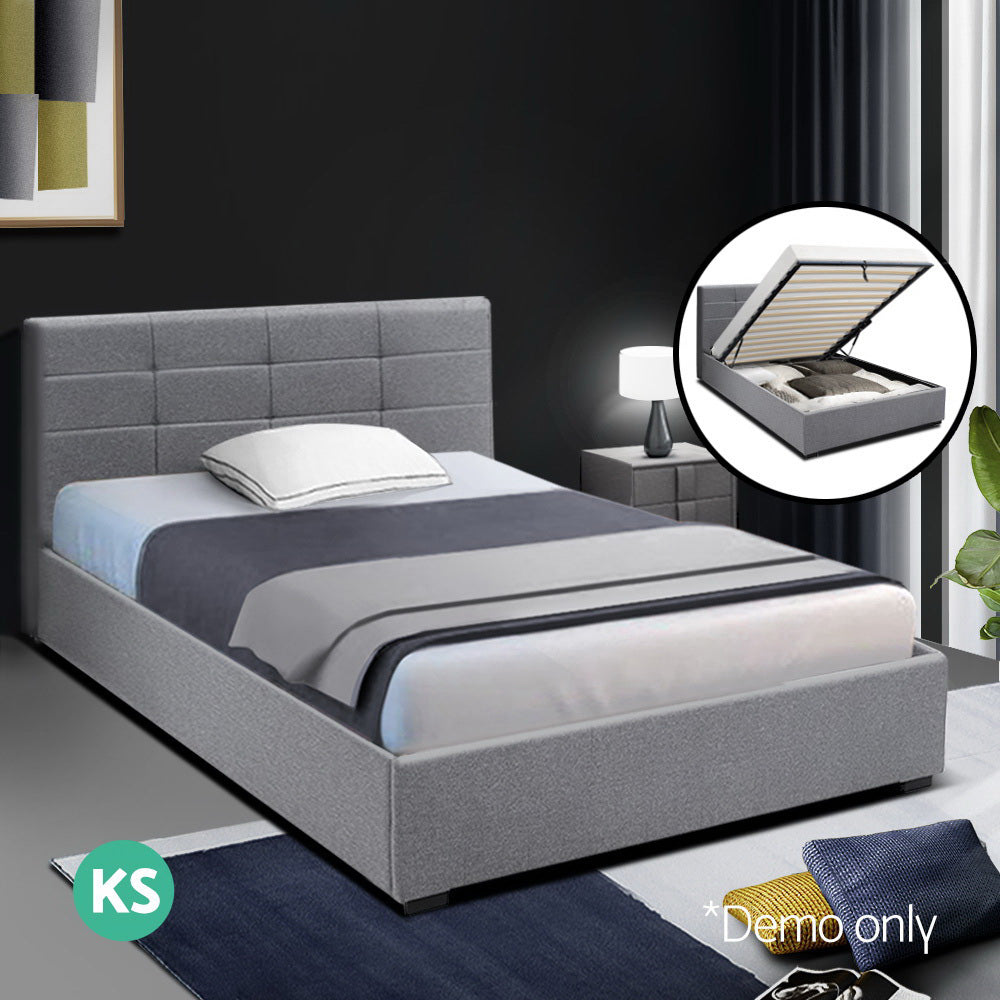 Artiss LISA King Single Size Gas Lift Bed Frame Base With Storage Mattress Grey Fabric