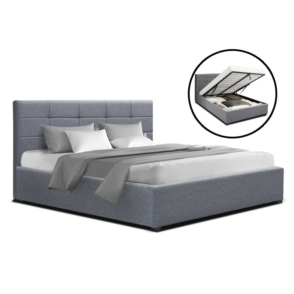 Artiss LISA Queen Size Gas Lift Bed Frame Base With Storage Mattress Grey Fabric