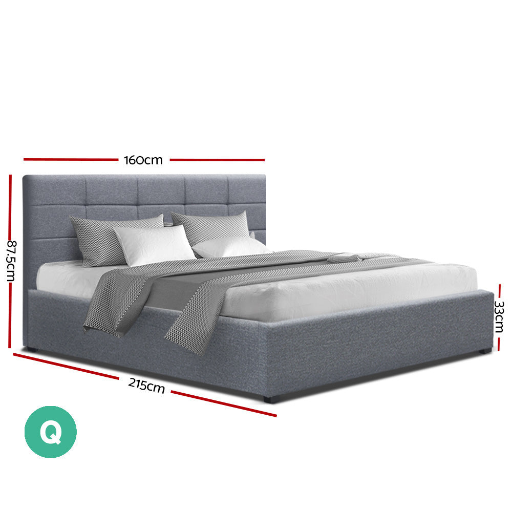 Artiss LISA Queen Size Gas Lift Bed Frame Base With Storage Mattress Grey Fabric
