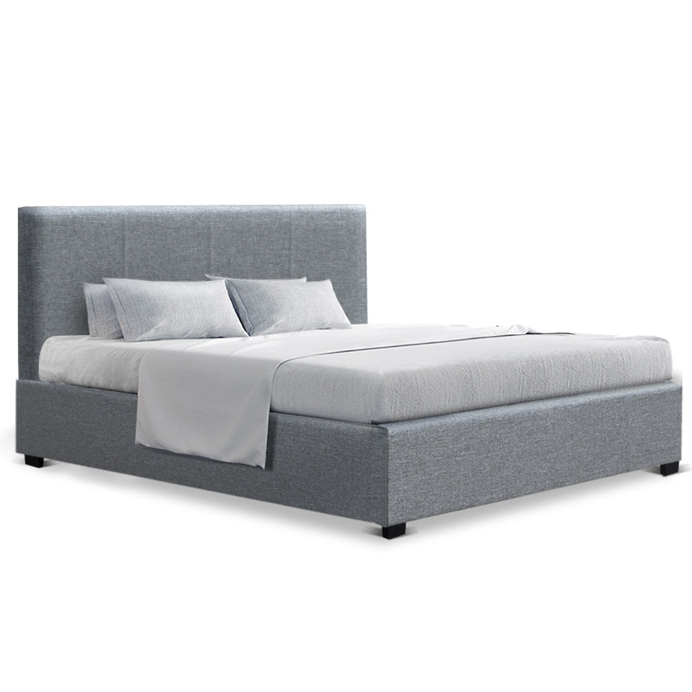 Artiss King Size Gas Lift Bed Frame Base With Storage Mattress Grey Fabric NINO