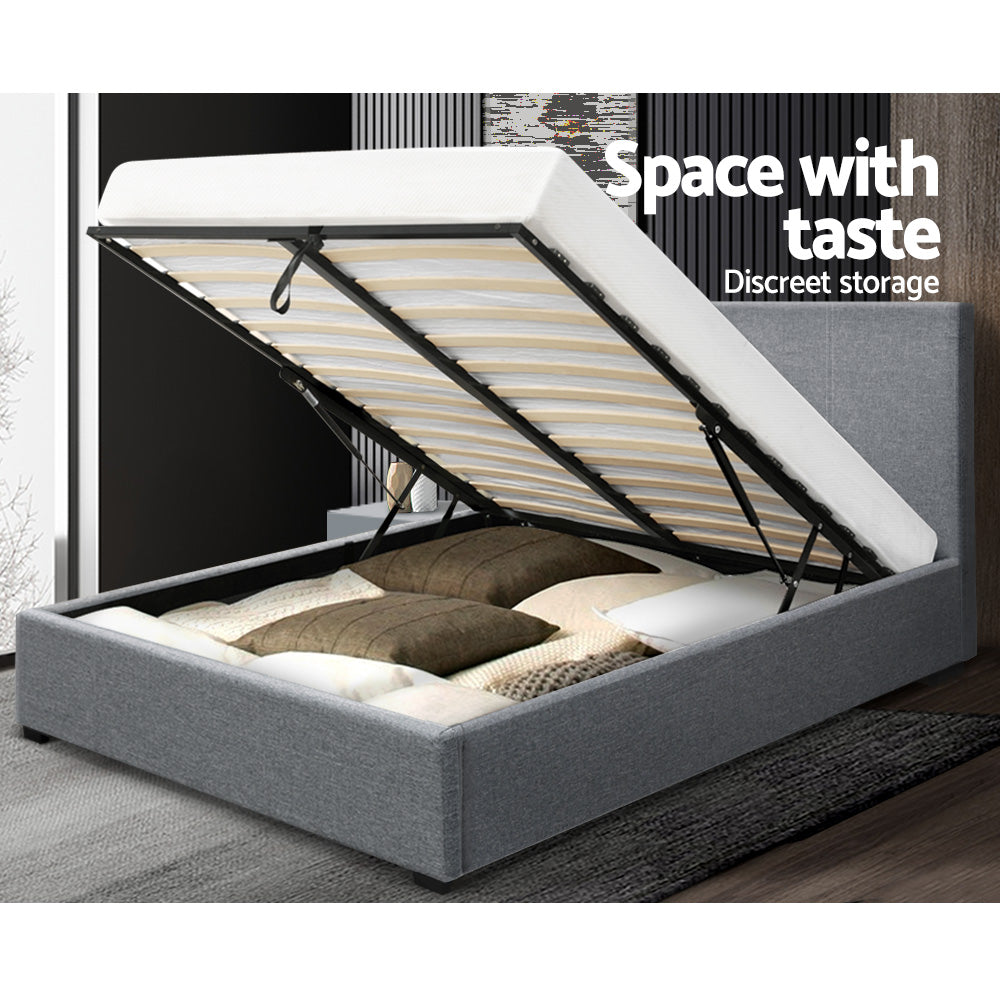 Artiss King Size Gas Lift Bed Frame Base With Storage Mattress Grey Fabric NINO