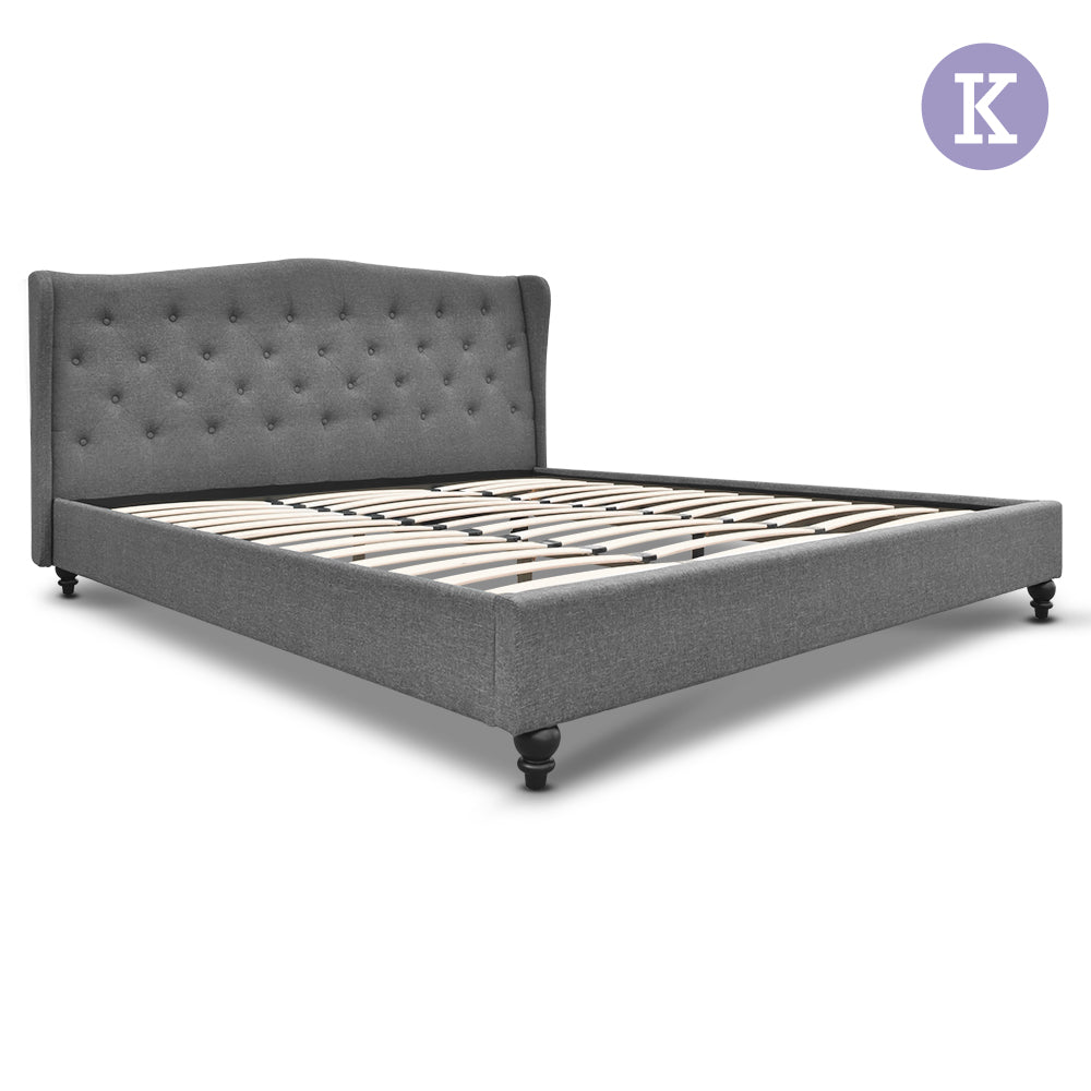 Artiss King Size Wooden Upholstered Bed Frame Headborad - Grey