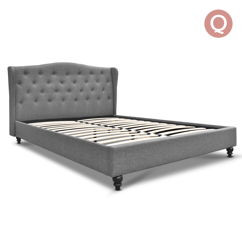 Artiss Queen Size Wooden Upholstered Bed Frame Headborad - Grey