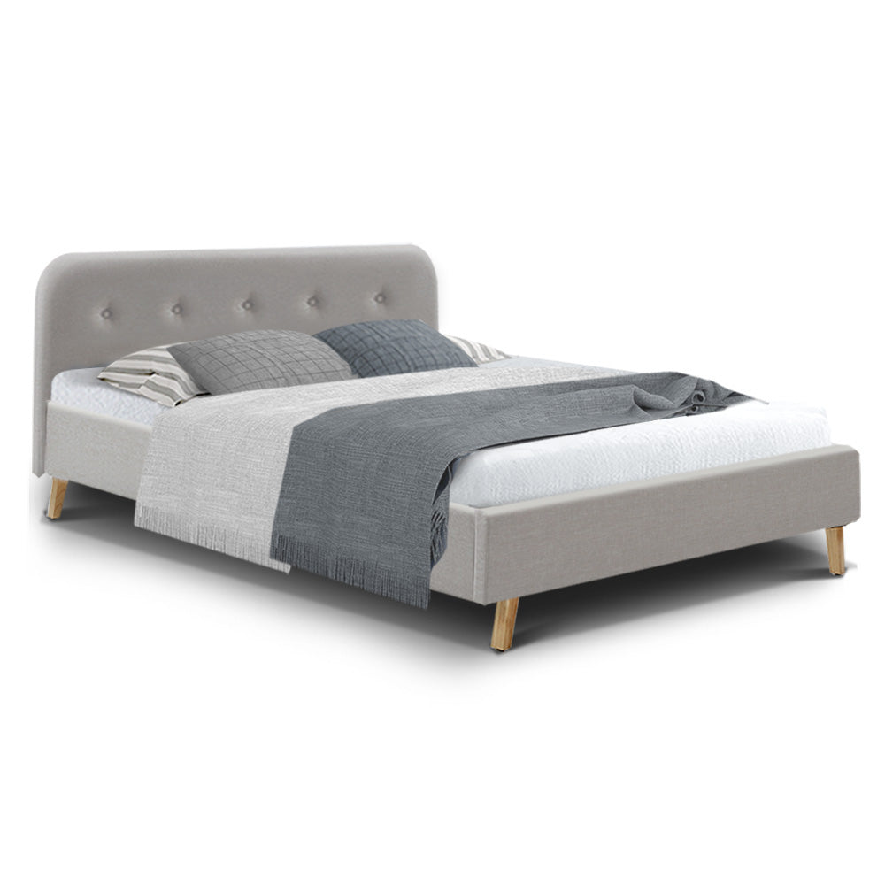 Artiss Double Full Size Bed Frame Base Mattress Fabric Wooden Beige POLA