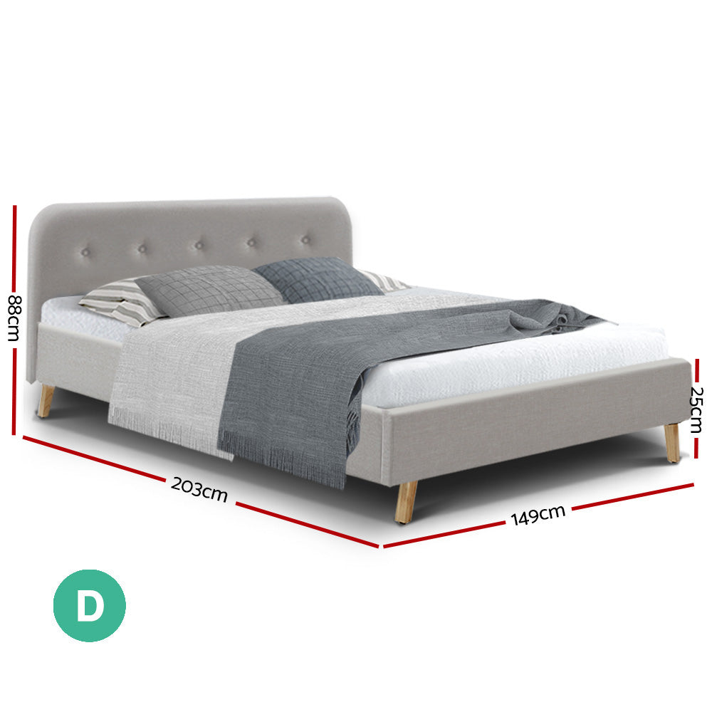Artiss Double Full Size Bed Frame Base Mattress Fabric Wooden Beige POLA