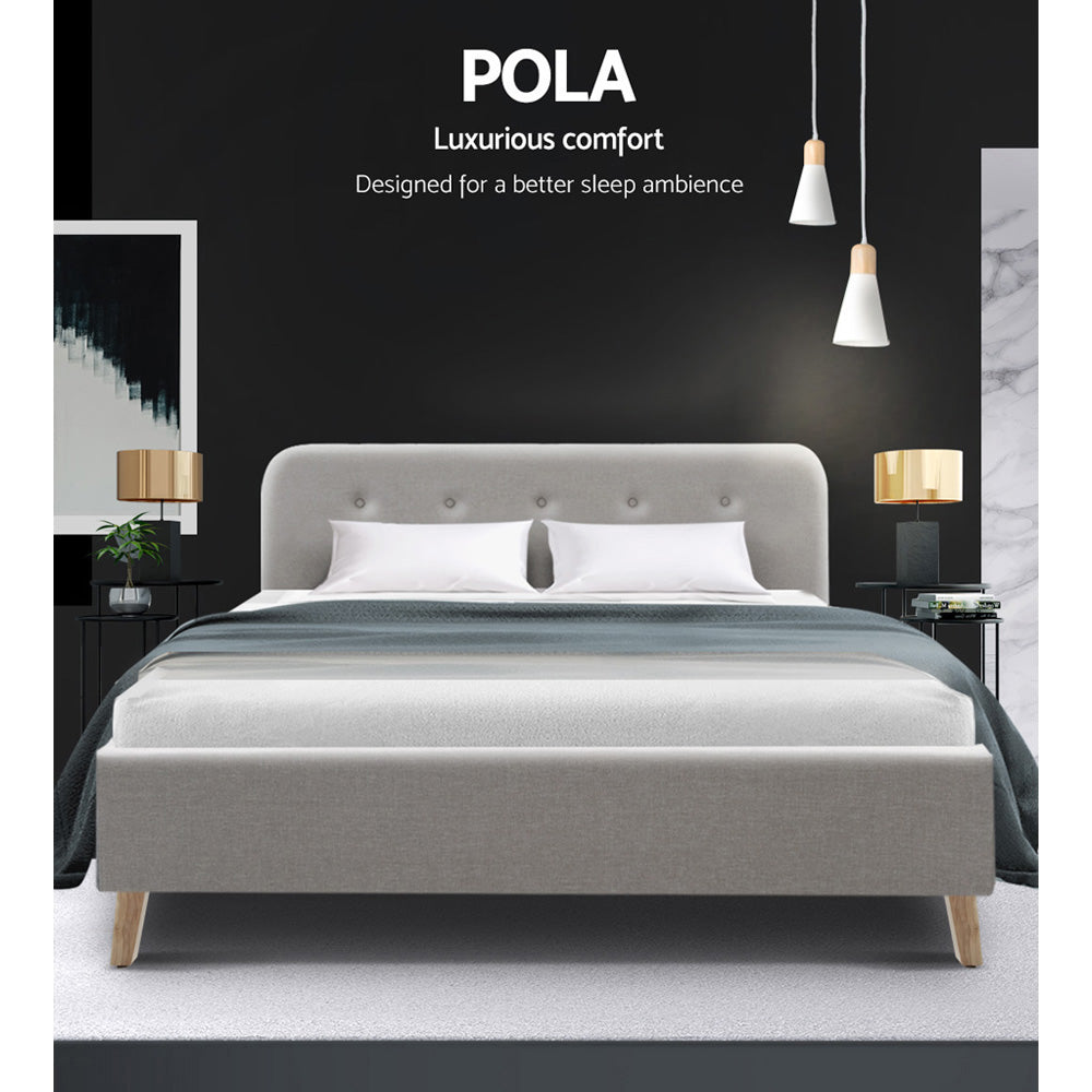 Artiss Double Full Size Bed Frame Base Mattress Fabric Wooden Beige POLA