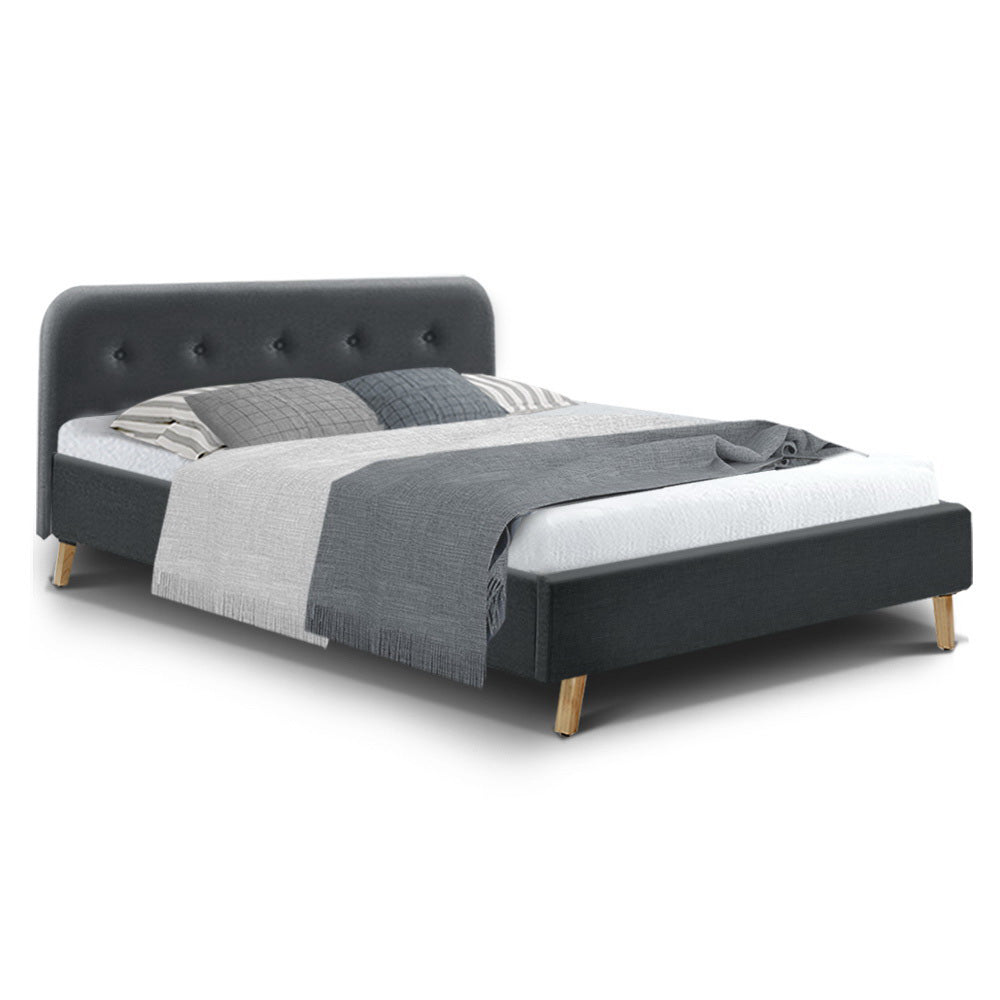Artiss Double Full Size Bed Frame Base Mattress Fabric Wooden Charcoal POLA