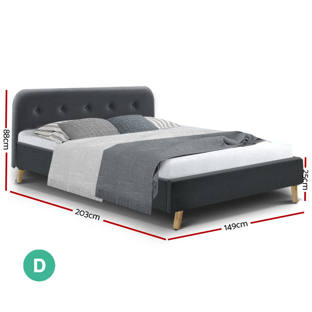 Artiss Double Full Size Bed Frame Base Mattress Fabric Wooden Charcoal POLA