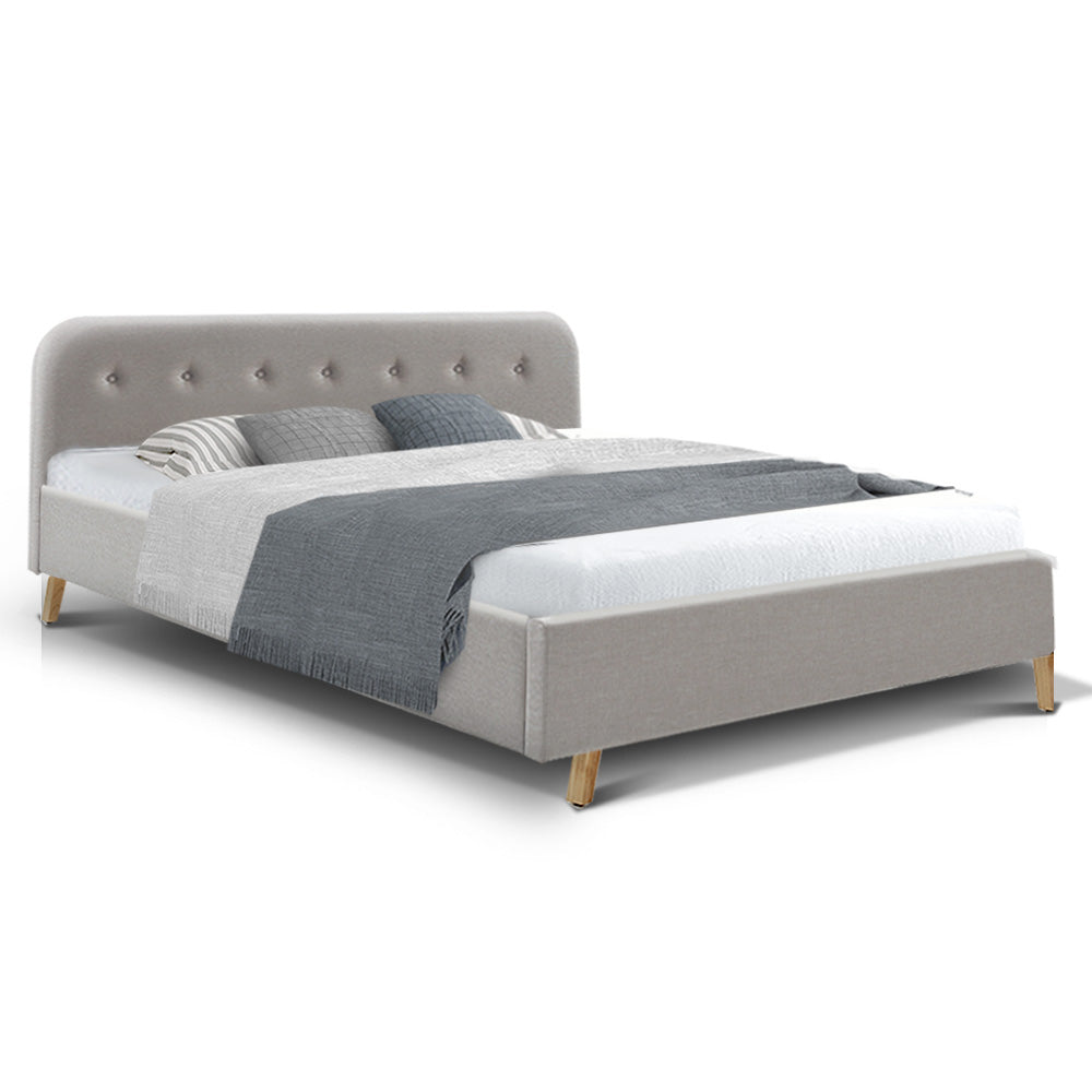 Artiss King Size Bed Frame Base Mattress Fabric Wooden Beige POLA