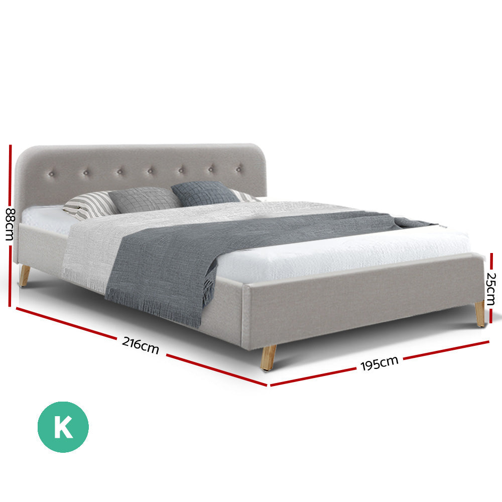 Artiss King Size Bed Frame Base Mattress Fabric Wooden Beige POLA