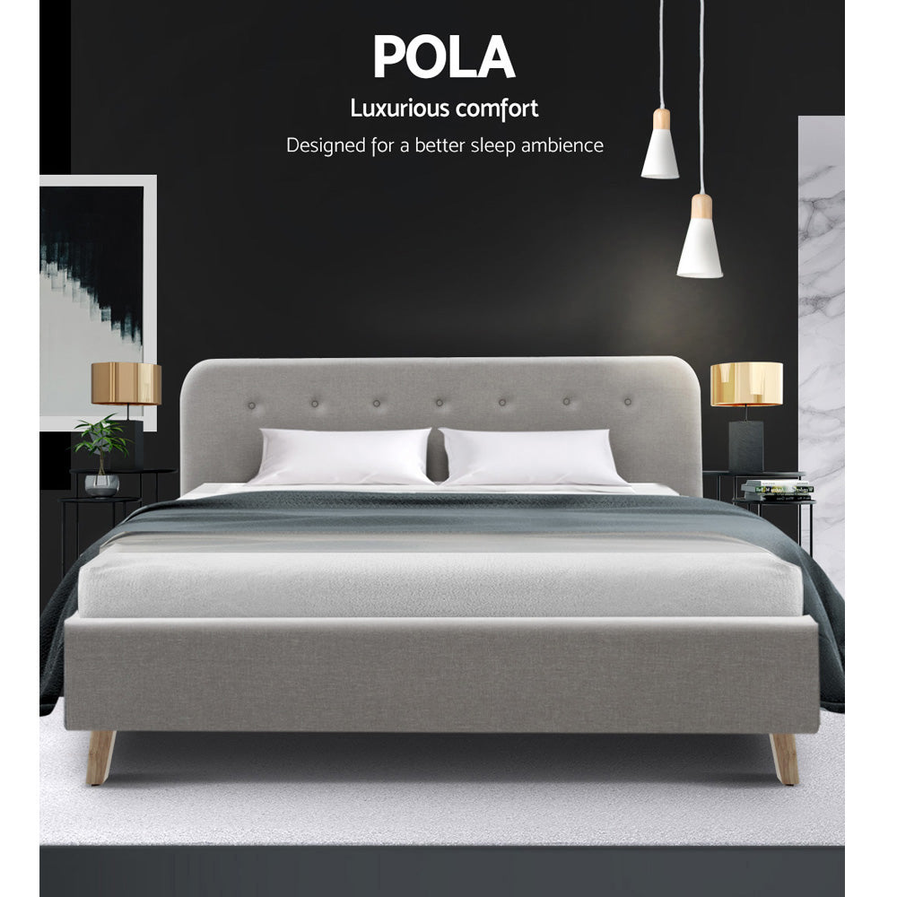 Artiss King Size Bed Frame Base Mattress Fabric Wooden Beige POLA