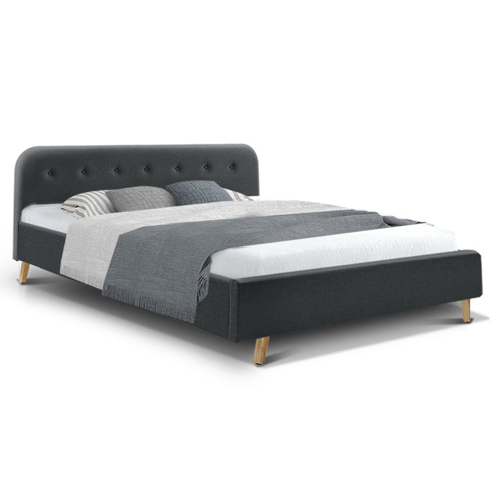 Artiss King Size Bed Frame Base Mattress Fabric Wooden Charcoal POLA