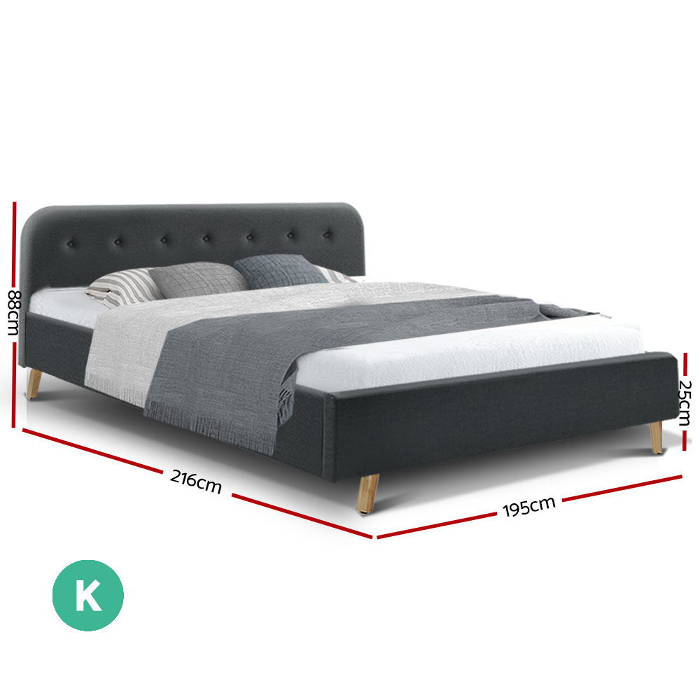 Artiss King Size Bed Frame Base Mattress Fabric Wooden Charcoal POLA