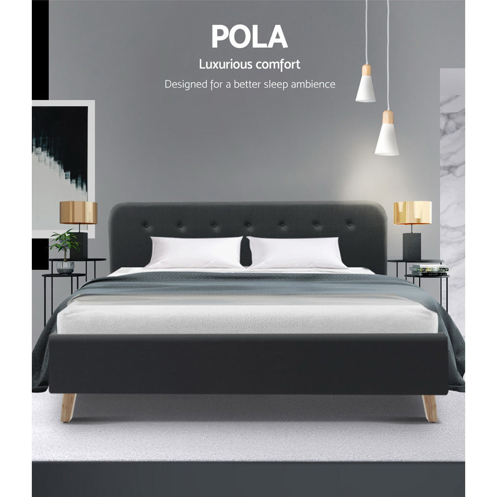 Artiss King Size Bed Frame Base Mattress Fabric Wooden Charcoal POLA