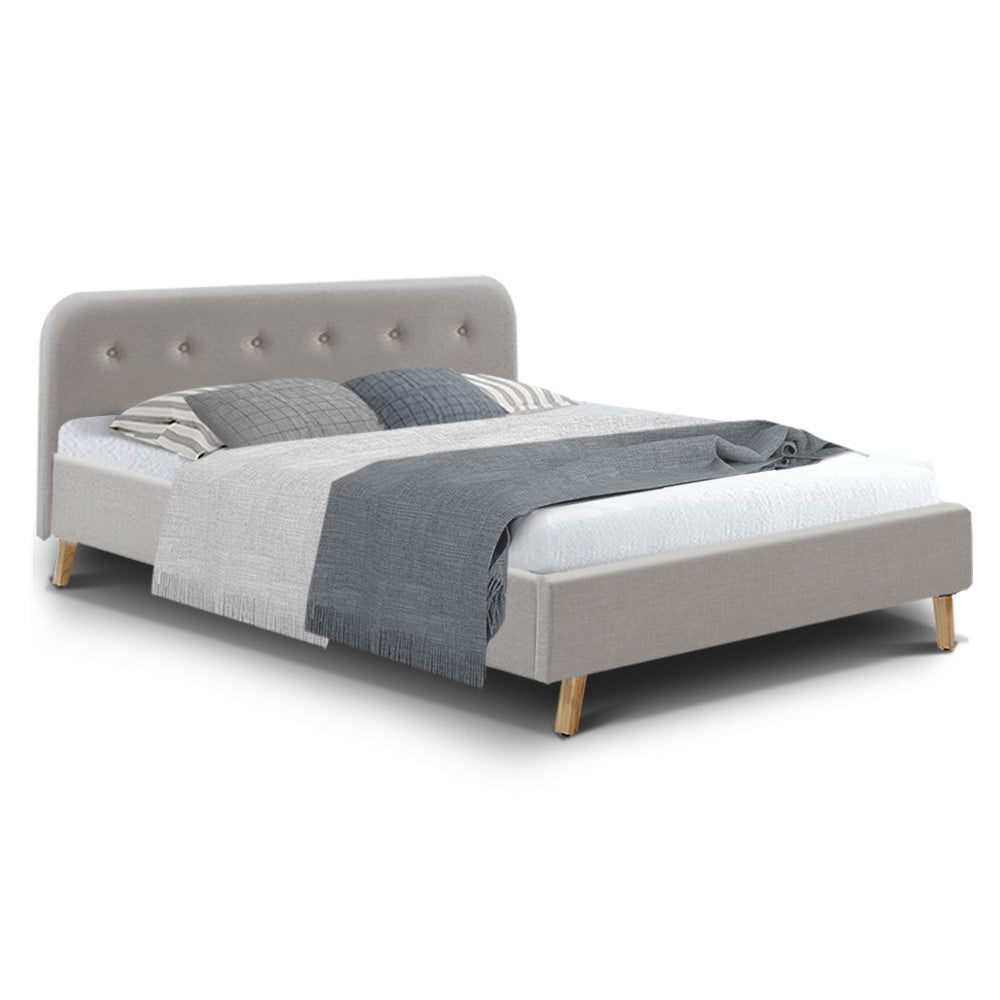 Artiss Queen Size Bed Frame Base Mattress Fabric Wooden Beige POLA
