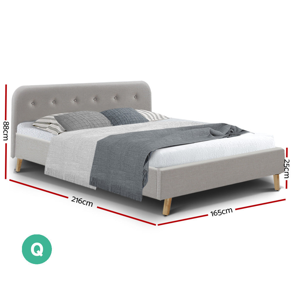 Artiss Queen Size Bed Frame Base Mattress Fabric Wooden Beige POLA