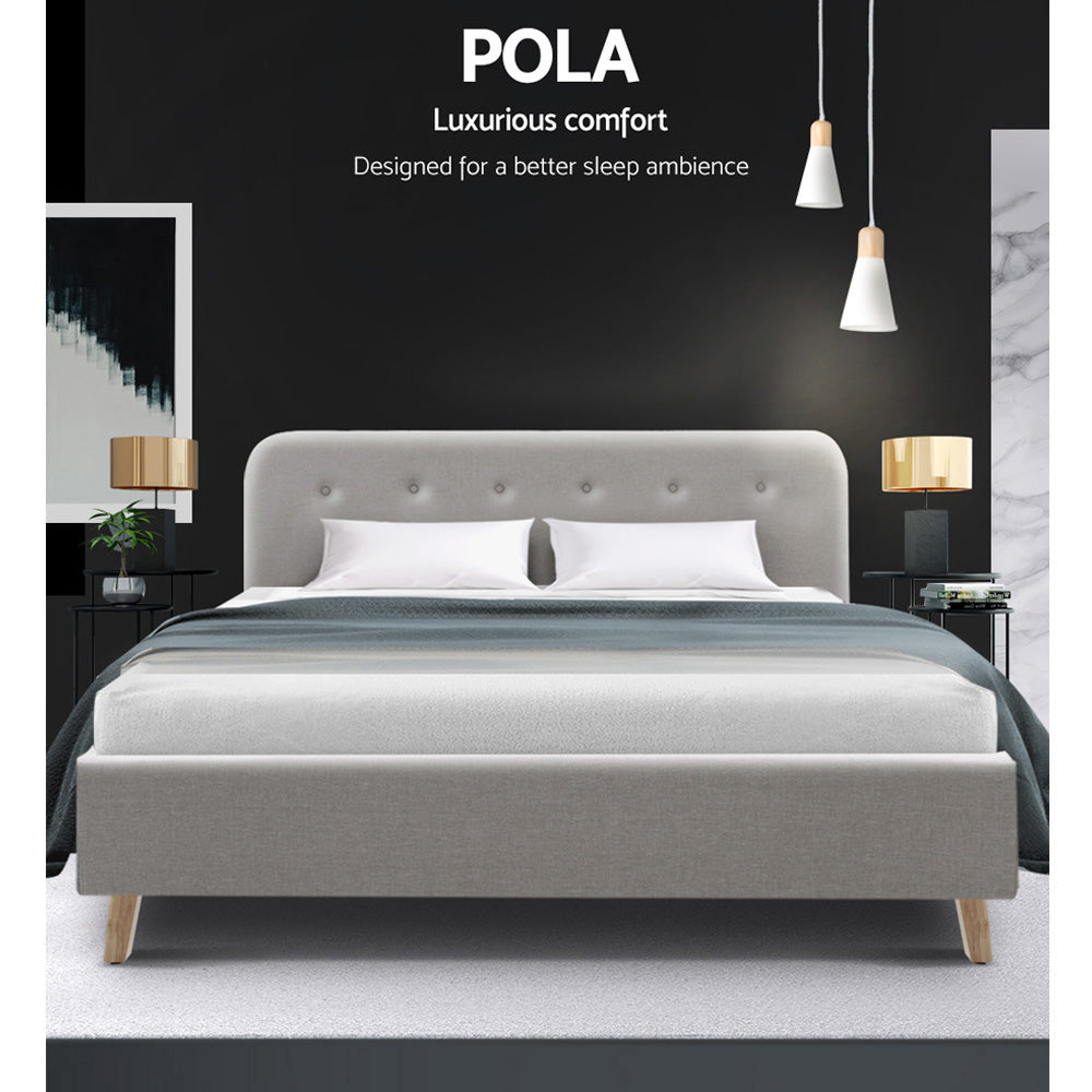 Artiss Queen Size Bed Frame Base Mattress Fabric Wooden Beige POLA