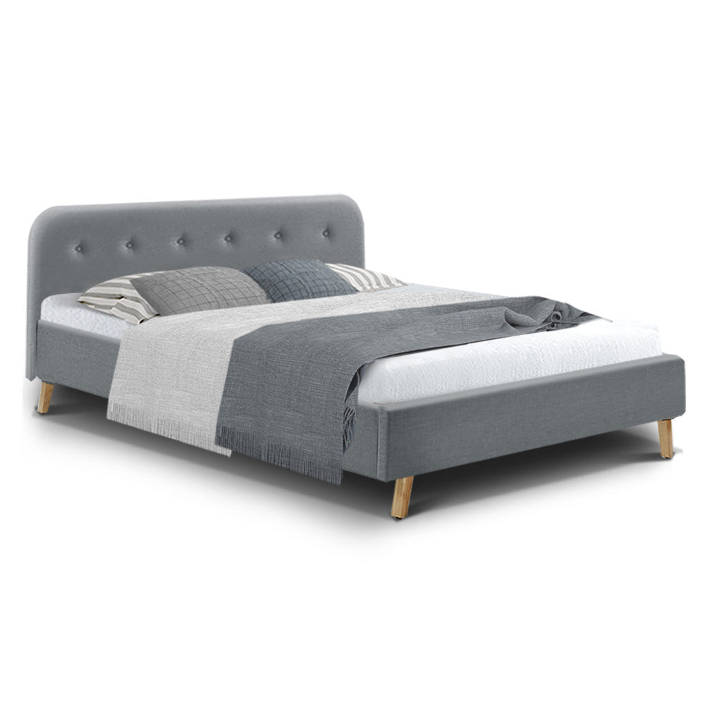 Artiss Queen Size Bed Frame Base Mattress Fabric Wooden Grey POLA