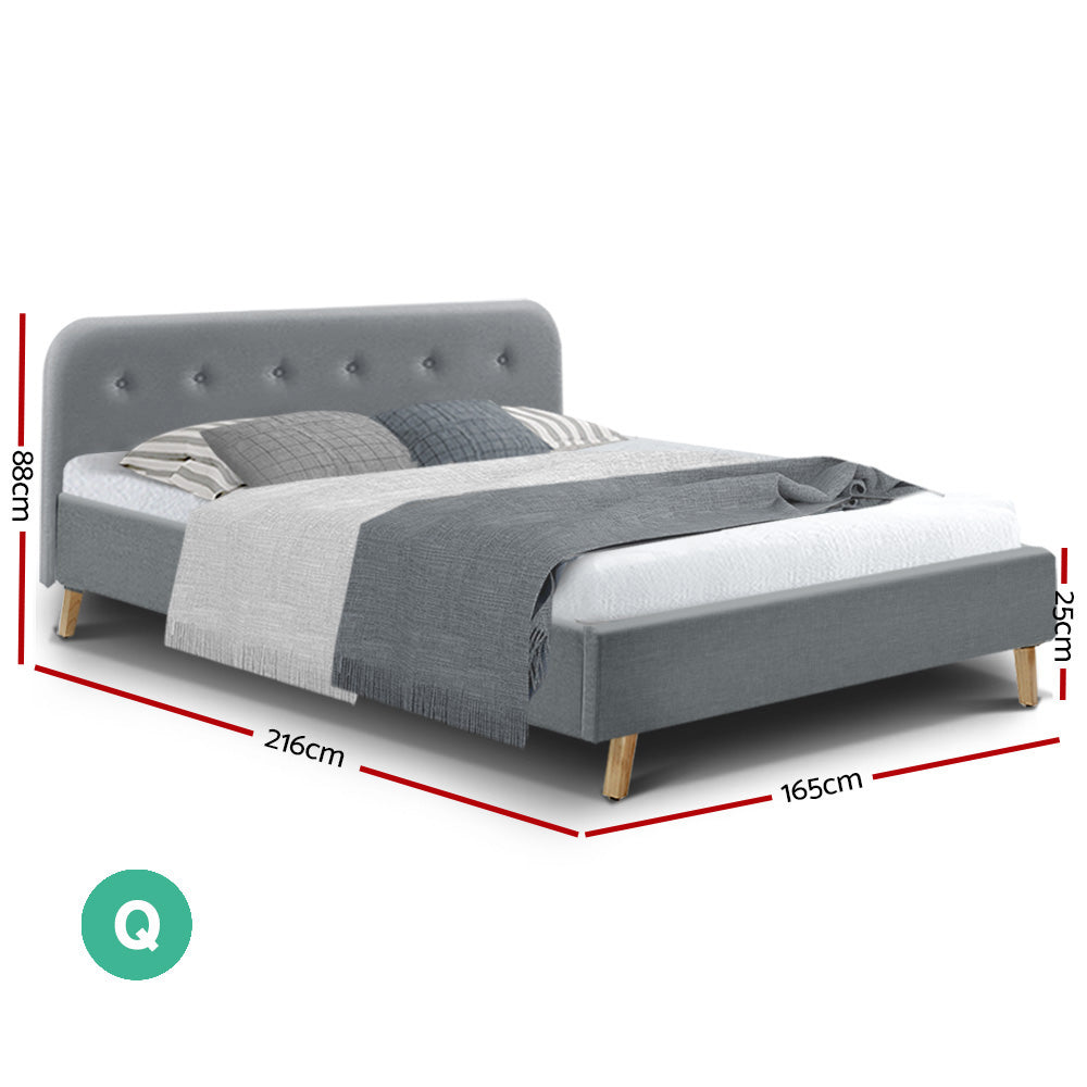 Artiss Queen Size Bed Frame Base Mattress Fabric Wooden Grey POLA