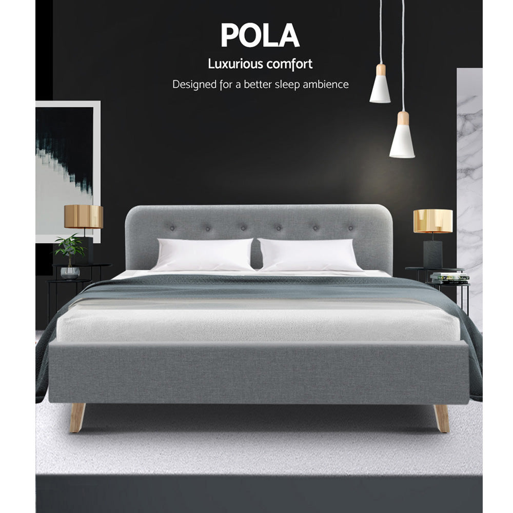 Artiss Queen Size Bed Frame Base Mattress Fabric Wooden Grey POLA