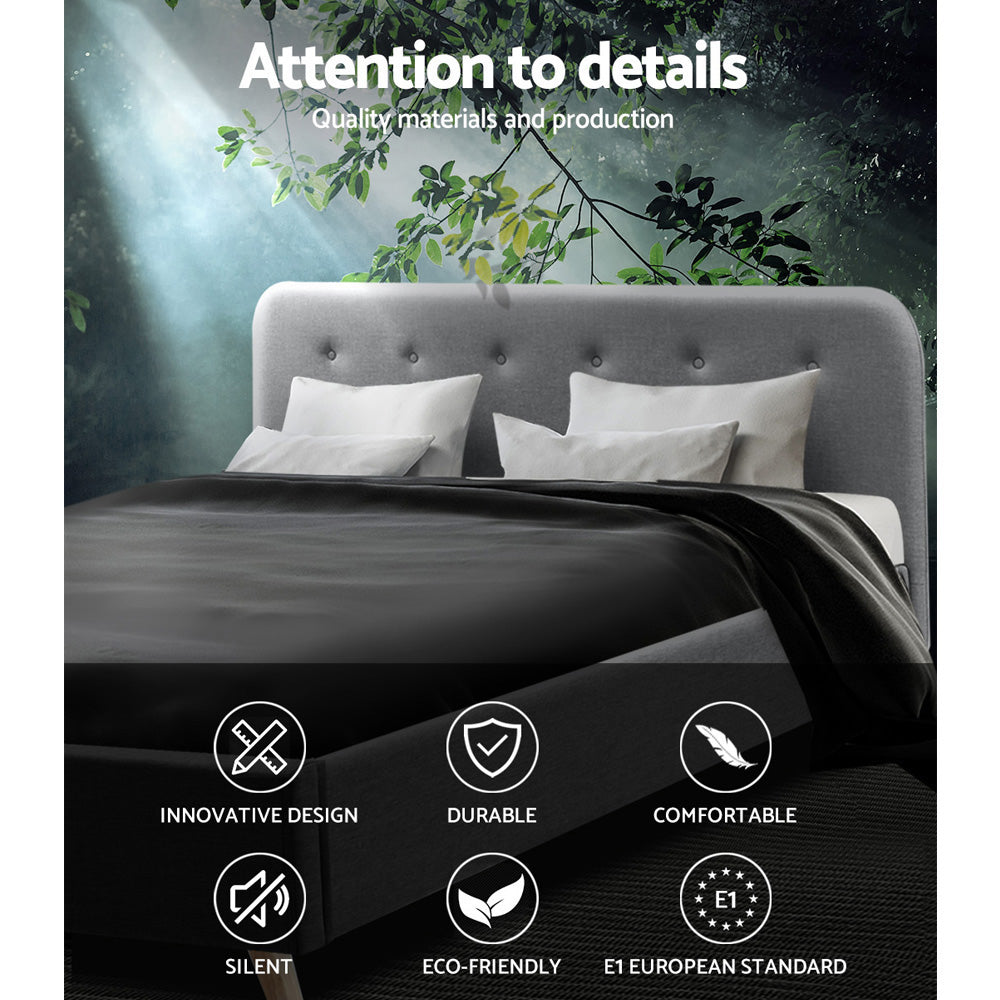 Artiss Queen Size Bed Frame Base Mattress Fabric Wooden Grey POLA