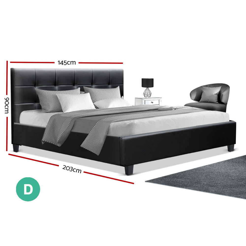 Artiss Double Full Size Bed Frame Base Mattress Platform Black Leather Wooden SOHO