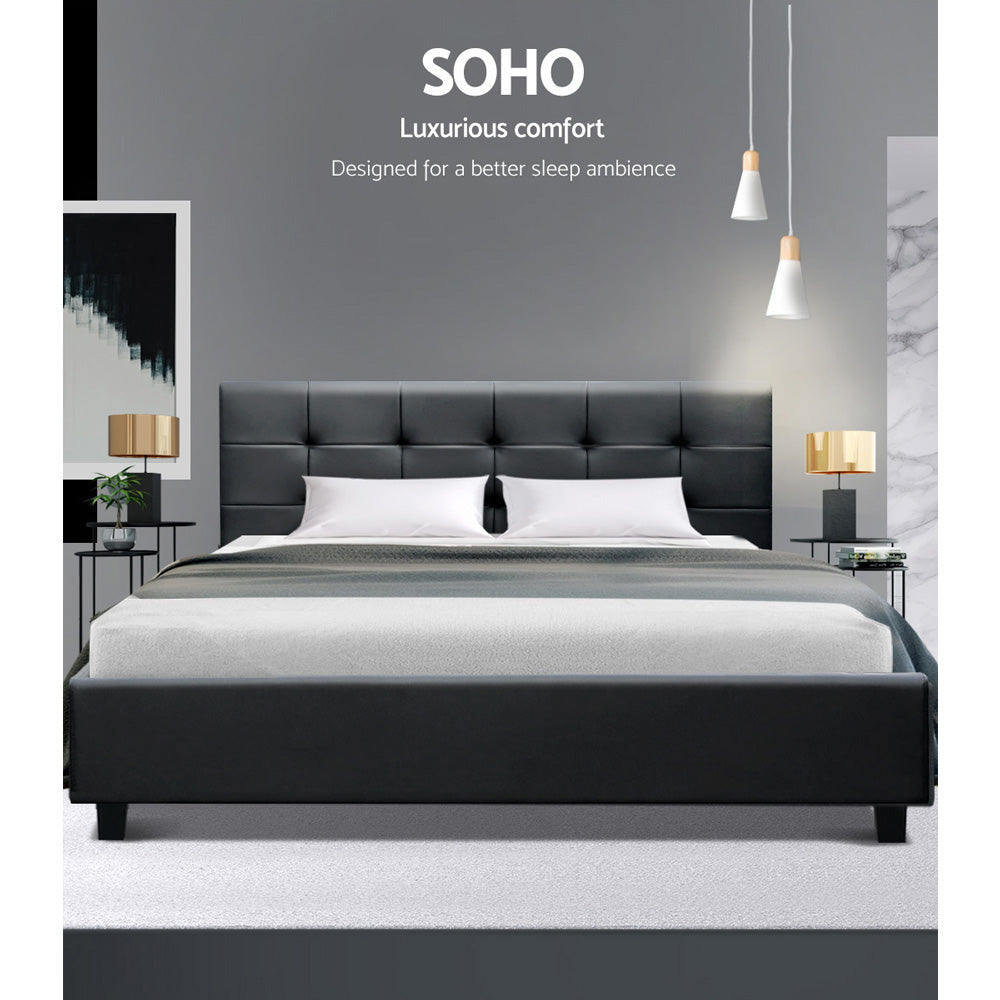 Artiss Double Full Size Bed Frame Base Mattress Platform Black Leather Wooden SOHO
