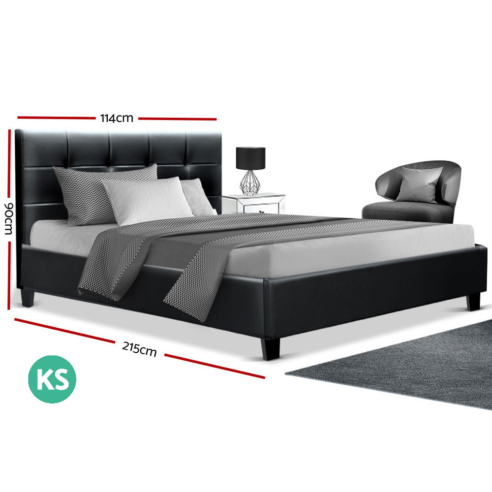 Artiss King Single Size Bed Frame Base Mattress Platform Black Leather Wooden SOHO