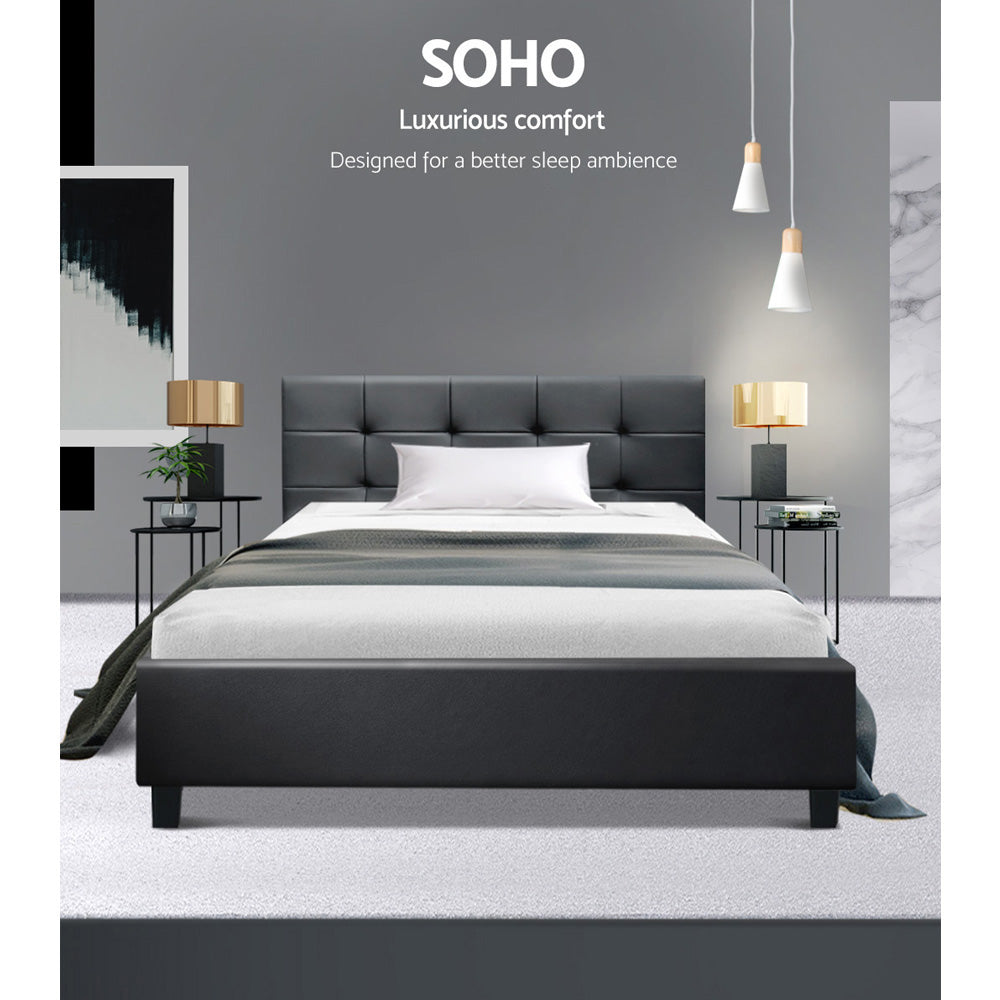 Artiss King Single Size Bed Frame Base Mattress Platform Black Leather Wooden SOHO