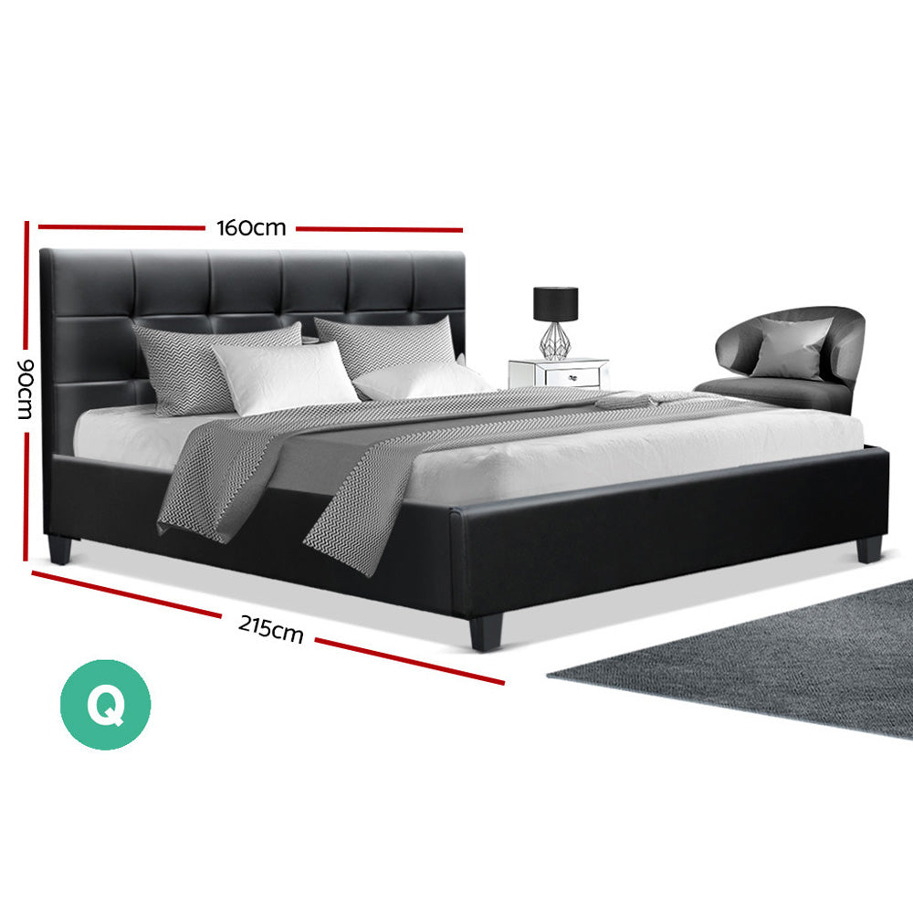 Artiss Queen Size Bed Frame Base Mattress Platform Black Leather Wooden SOHO
