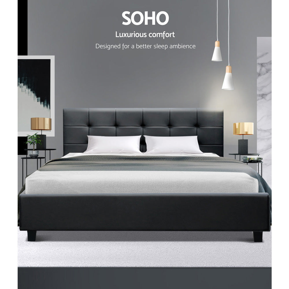 Artiss Queen Size Bed Frame Base Mattress Platform Black Leather Wooden SOHO