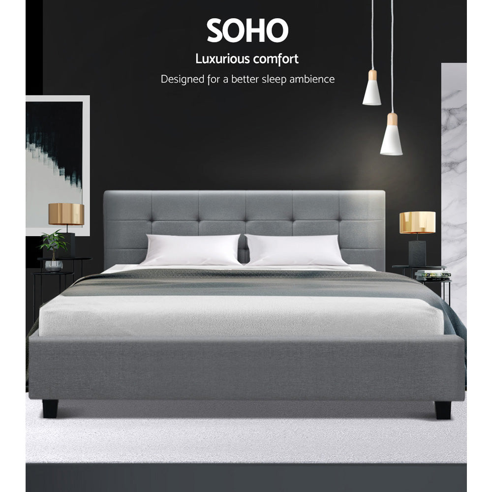 Artiss Queen Size Bed Frame Base Mattress Platform Grey Fabric Wooden SOHO