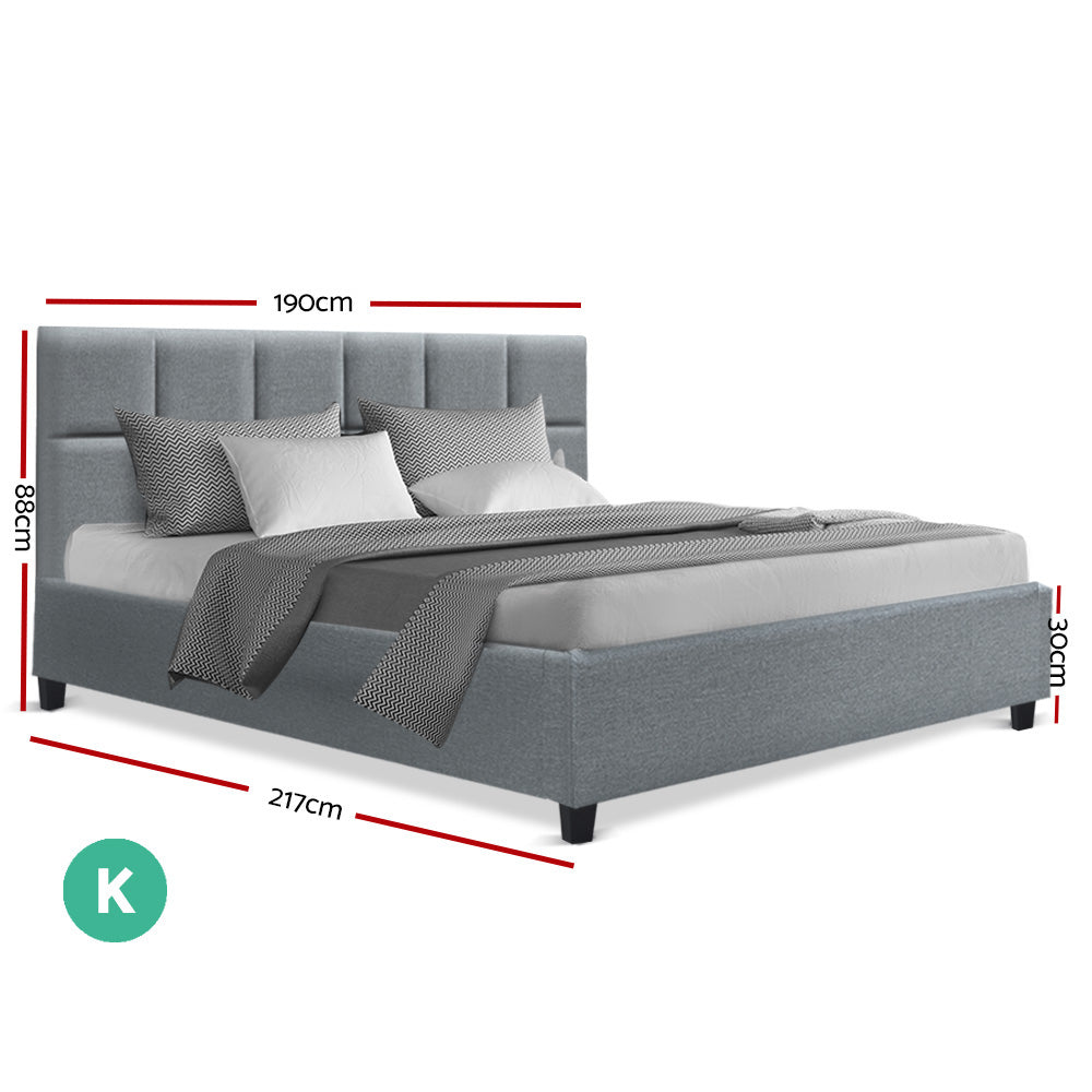 Artiss King Size Bed Frame Base Mattress Fabric Wooden Grey TINO