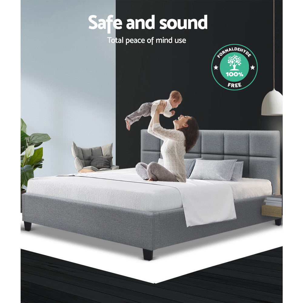 Artiss King Size Bed Frame Base Mattress Fabric Wooden Grey TINO