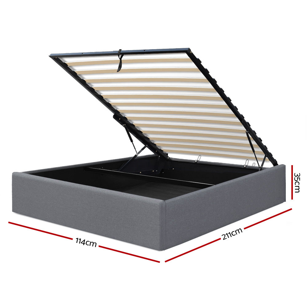 Artiss King Single Size Gas Lift Bed Frame Base With Storage Platform Fabric